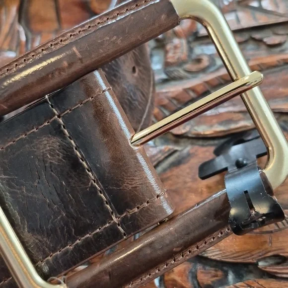 VIA SPIGA Vintage 90s Distressed Leather Wide Belt Medium Brown - Picture 4 of 7